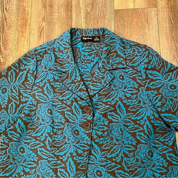 MAGGIE BARNES Quilted Blazer Jacket 2X Tapestry‎ Floral Blue Brown Womens 22/24 - Picture 3 of 13